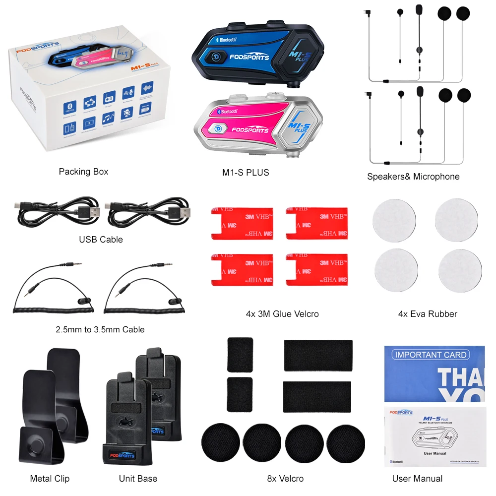 Fodsports M1-S Plus Muziek Delen Motorhelm Intercom voor 10-rijders Draadloze Bluetooth intercomunicador Luidsprekers Intercoms - afbeelding 1