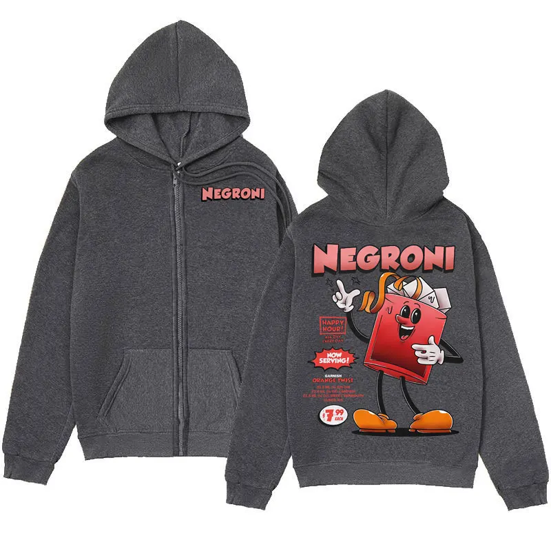 Negroni Cocktail Funny Meme Zipper Hoodies Men Women Clothing Fashion Y2k Zip Up Pullovers Casual Oversized Fleece Sweatshirts
