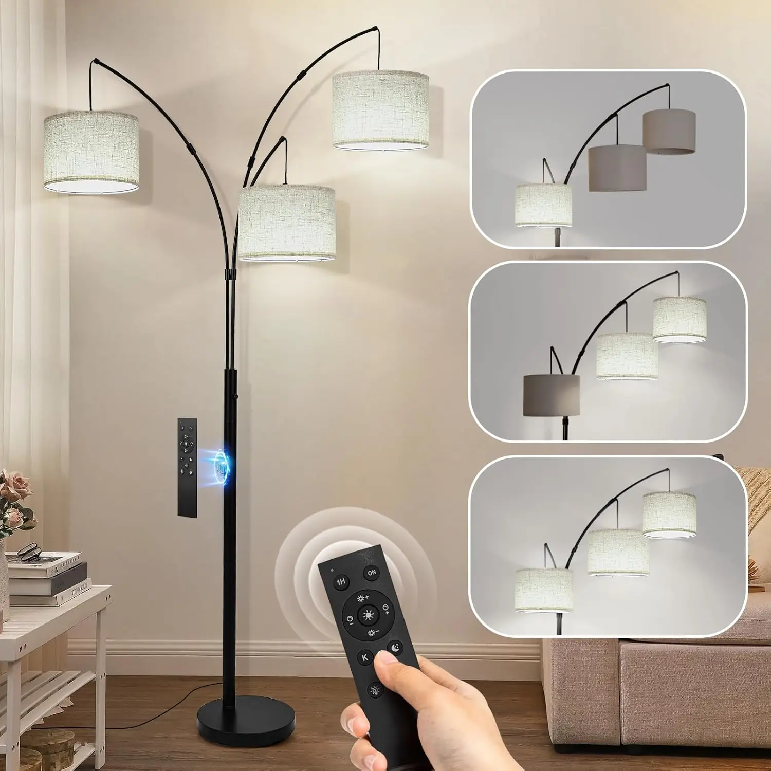 Netin-Lampadaire avec Télécommande pour Salon, Périphérique, Éclairage Lumineux, 3 Documents de Température, Dimmable Grand, 3 Lumières