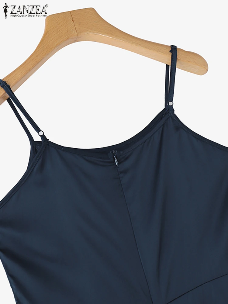 ZANZEA เซ็กซี่ปาร์ตี้ชุดผู้หญิงสายคล้องคอ Vestidos 2025 ฤดูร้อนซาตินผ้าไหม Maxi Dresses Elegant High Slit เสื้อคลุมยาว