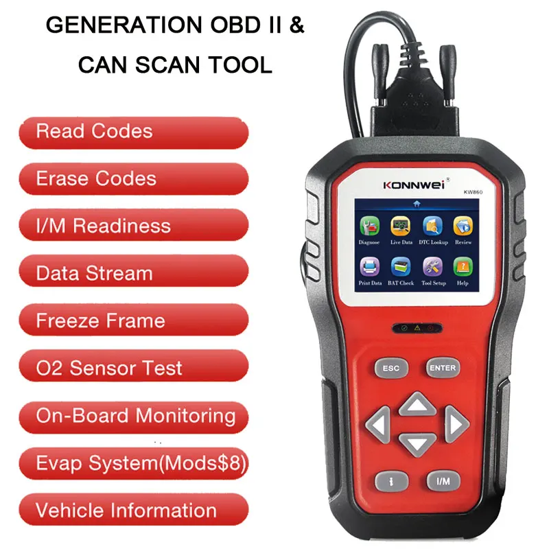 

KONNWEI KW860 Auto OBD2 Scanner Car Engine Fault Code Reader Diagnostic Tools OBD2 Enhanced Live Data Stream Free Update