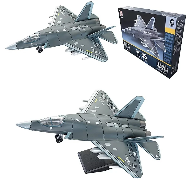 Bloques de construcción de la serie militar creativa 1:72, modelo de Jet de combate sigiloso chino J35, juguetes de decoración para el hogar para niños, regalos de navidad