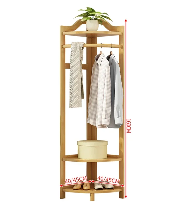 Corner Solid Wood Hanger Coat Rack Floor Hanger Bedroom Space Saving Corner Shelf Light Luxury Clothes Hanger