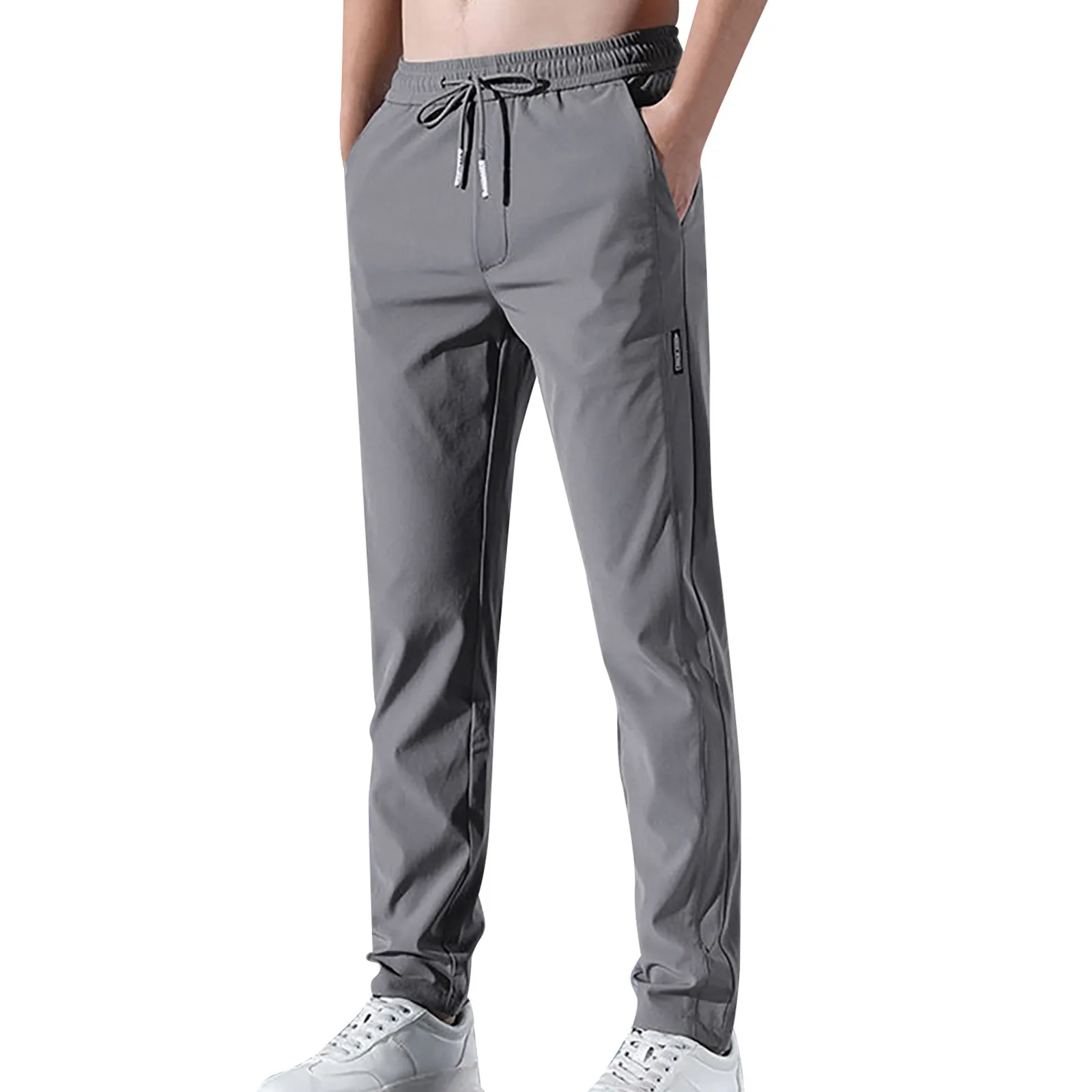 

Men Sports Pants Deep Pockets Loose Fit Casual Joggers Trousers Running Workout Training Basketball Ice Silk Drawstring Slacks