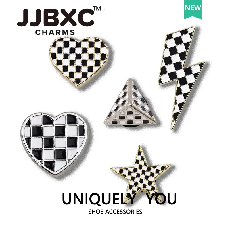 JJBXC CHARM Shoe Accessories Black White Check Cartoon Jewelry Shoe Flower DIY Fashion Shoe decorations Suitable for cross Shoes