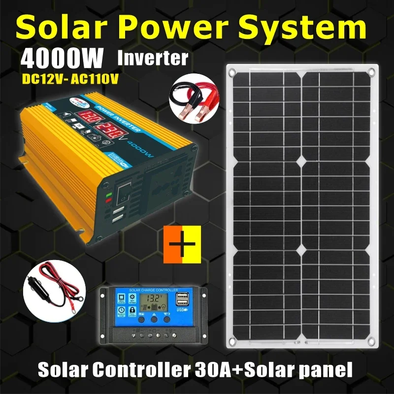 Solar Panel Inverter 4000W 110V-220V Solar 18W Controller LED Display Screen Solar Power Generation Intelligent Charging Board