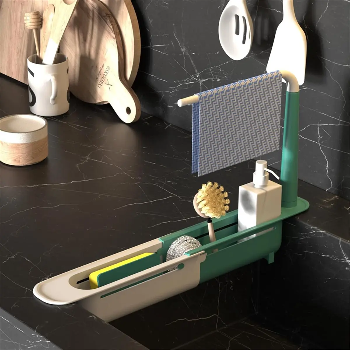 

Telescopic Sink Storage , Rack Adjustable Storage , Sink Drain Basket- Sink Sponge Holder for Kitchen Sink