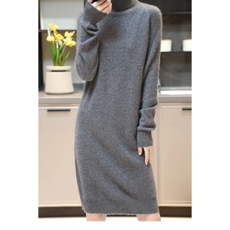 High Elasticity Soft Sweaters For Lady 100% Wool Pullovers 2022 New Arrival Cashmere  Autumn/Winter Knitted Female Long Dresses