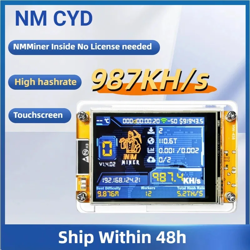 Lucky Miner untuk nerd komputer Bitcoin Solo Lottery Hashrate 987KH/s ESP32 Layar Pintar 2.8 inci Crypto ESP32-2432S028R DROOM
