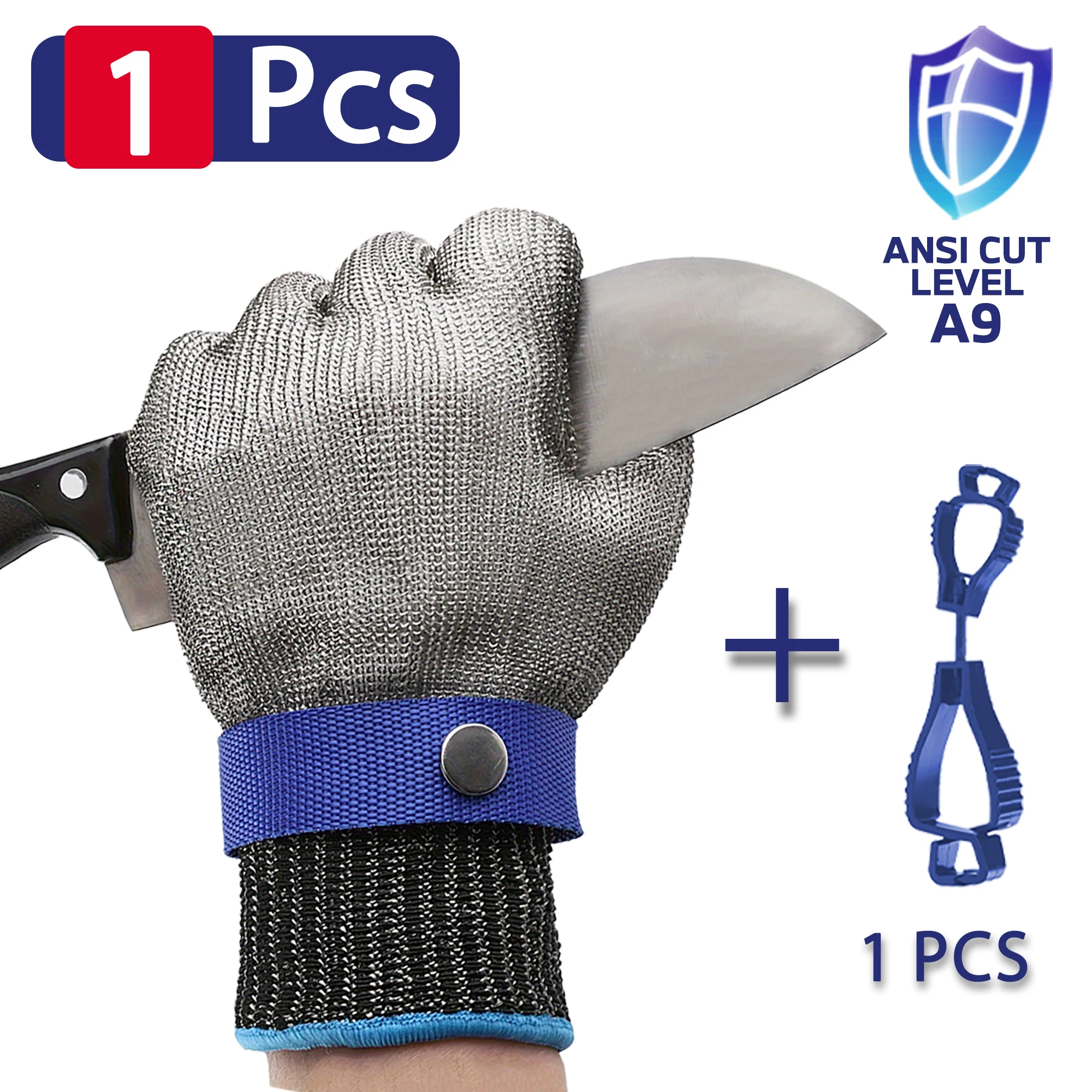 

1 pc Stainless Steel Mesh Glove, Level 9 Cut Resistance, Ideal for Cooking, Meat Cutting, Fishing, Includes Clip