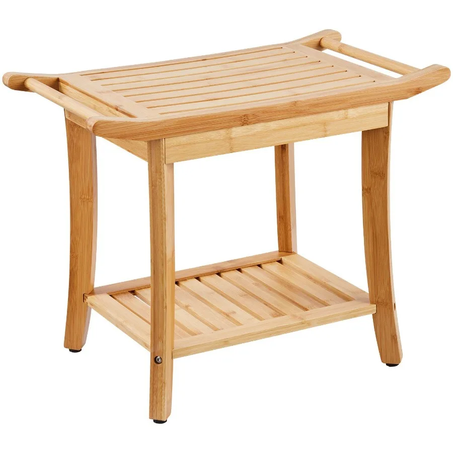 

Bamboo Shower Bench 24 x 13.8 x 18.9 in Shower Stool Chair for Bathroom