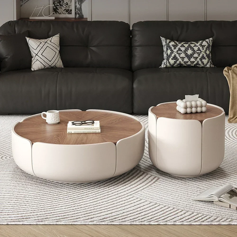 Vintage Style Round Living Room Coffee Tables Corner Simple Design Solid Wood Small Spaces Side Tables Couchtisch Furniture