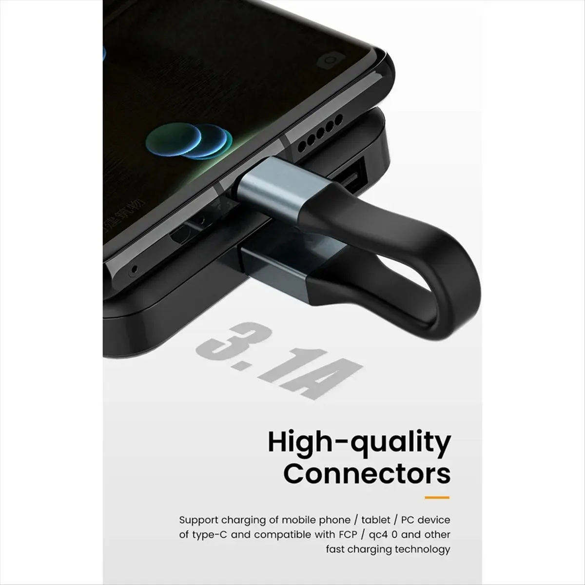 ●Mini 3A USB Type-C Fast Charging Data Cable Portable Keychain QC 3.0 USB Type C Short Cable for Type C USB Devices,A-ABFB