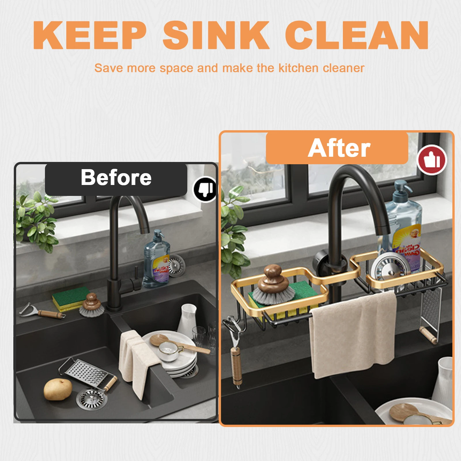 Kitchen Sink Drain Rack Sponge Storage Faucet Holder Soap Drainer Shelf Basket Organizer Bathroom Accessories Space Aluminum