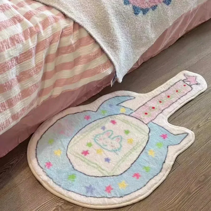 VIKAMA Cream Wind Guitar Girl Plüschteppich, rutschfester, weicher Teppich für Schlafzimmer, Wohnzimmer, Nachttisch, Heimdekoration