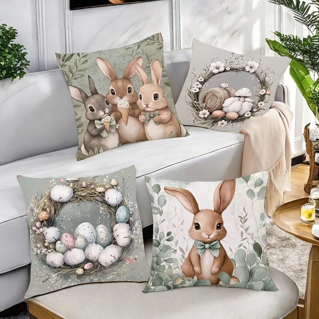1Pc Easter Bunny Cushion Cover Set, Festive Decor for Living Room Sofa Home Decor, Pillow Insert Not Included