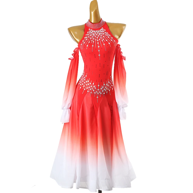 New Modern Dance Clothing Customized Light Luxury rhinestone Gradient dress Ballroom dance Professional performance costumes