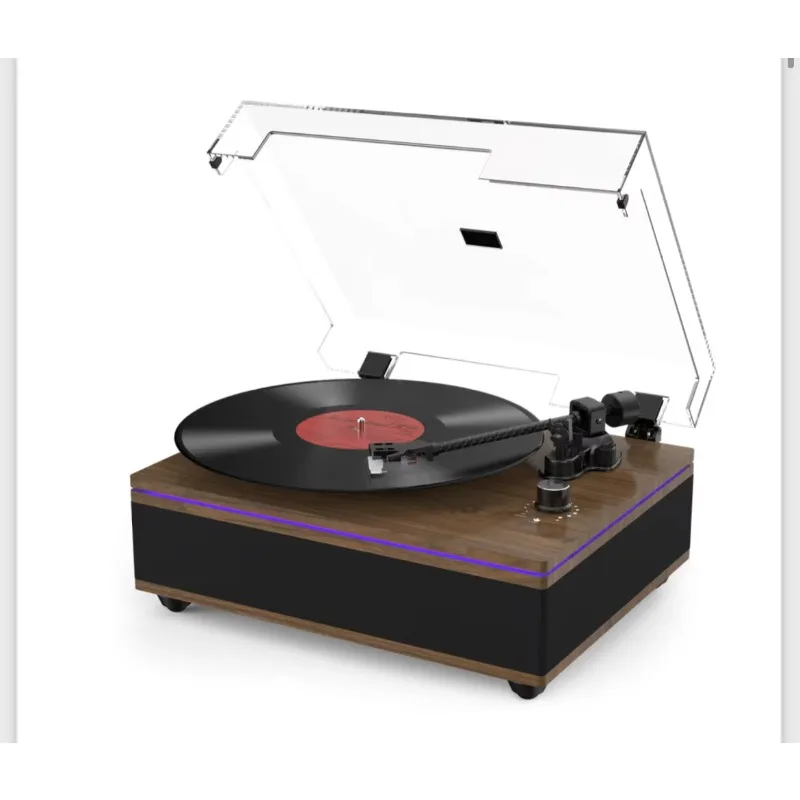 مشغل تسجيل خرطوشة A-T جديد 33/45 سرعة المنزل جراموفون BT مشغل الفينيل LED ضوء القرص الدوار