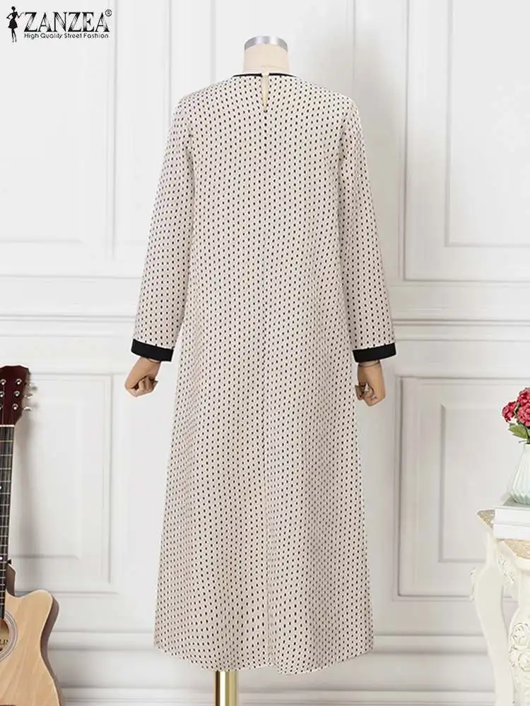 2023 ZANZEA Women Polka Dot abito manica lunga musulmano Abaya Hijab Vestidos Ramadan Robe abiti larghi Maxi caftano turchia prendisole