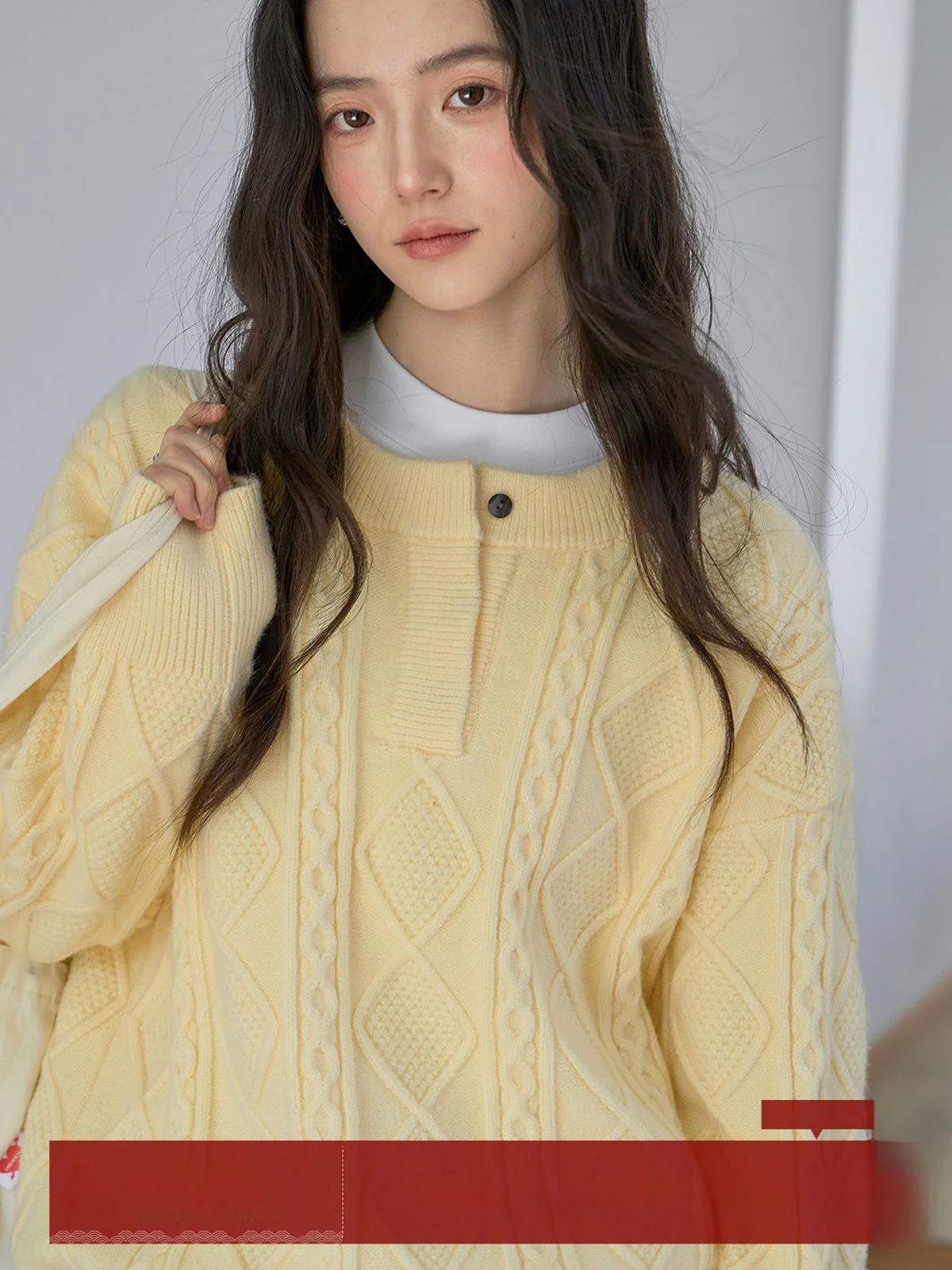 

Женский вязаный свитер MoZao свободного кроя, осенне-зимний, модный, повседневный, приталенный, желтый, с узором косы