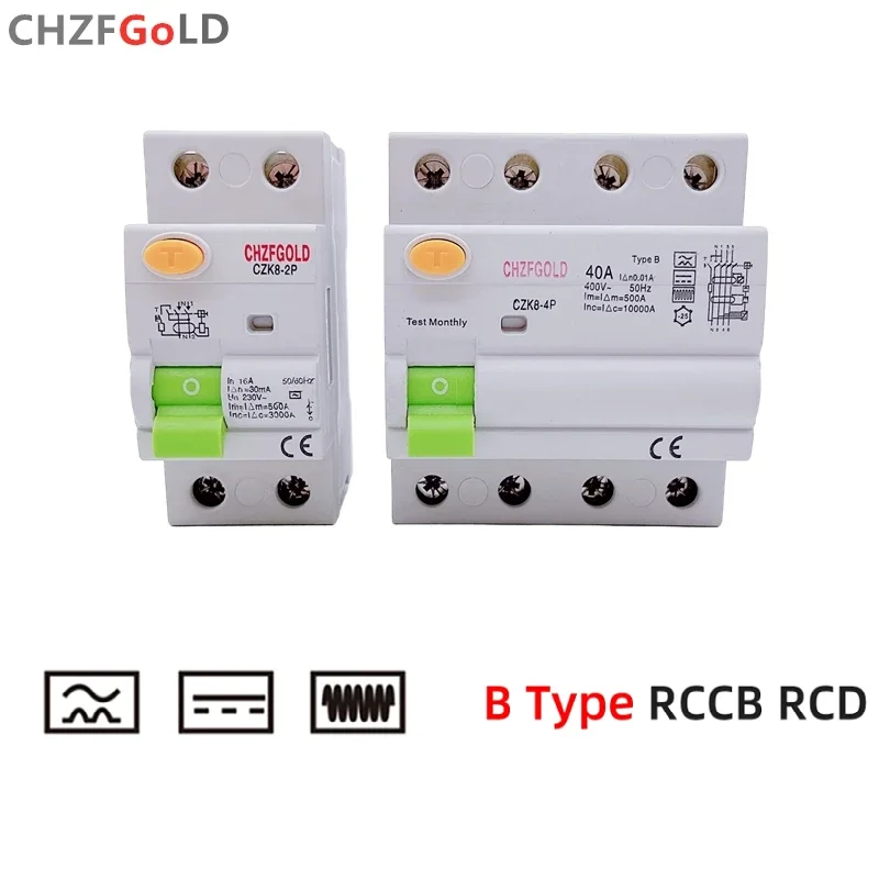 Pojazd elektryczny EV Ładowarka Wyłącznik różnicowoprądowy DC RCCB RCD 2P/4P 63A 30mA Typ B 6KA CHZFGOLD Szyna Din Uniknięcie uziemienia