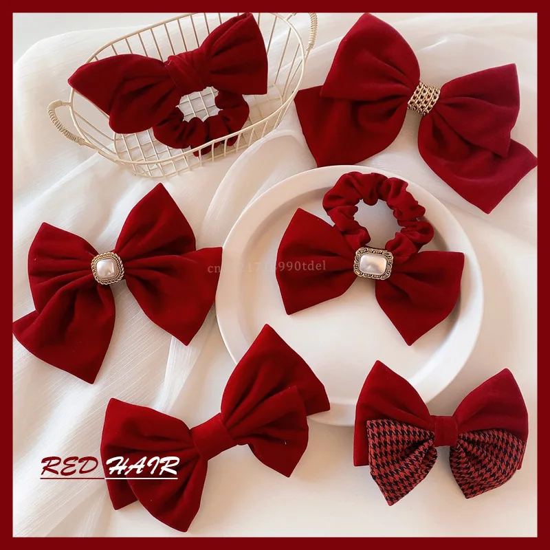 Velvet Bow Hair Clip Elegant Bow Tie Hairpins Vintage Barrettes  For Women Girls Black Wine Red Hairpins Hair Accessories