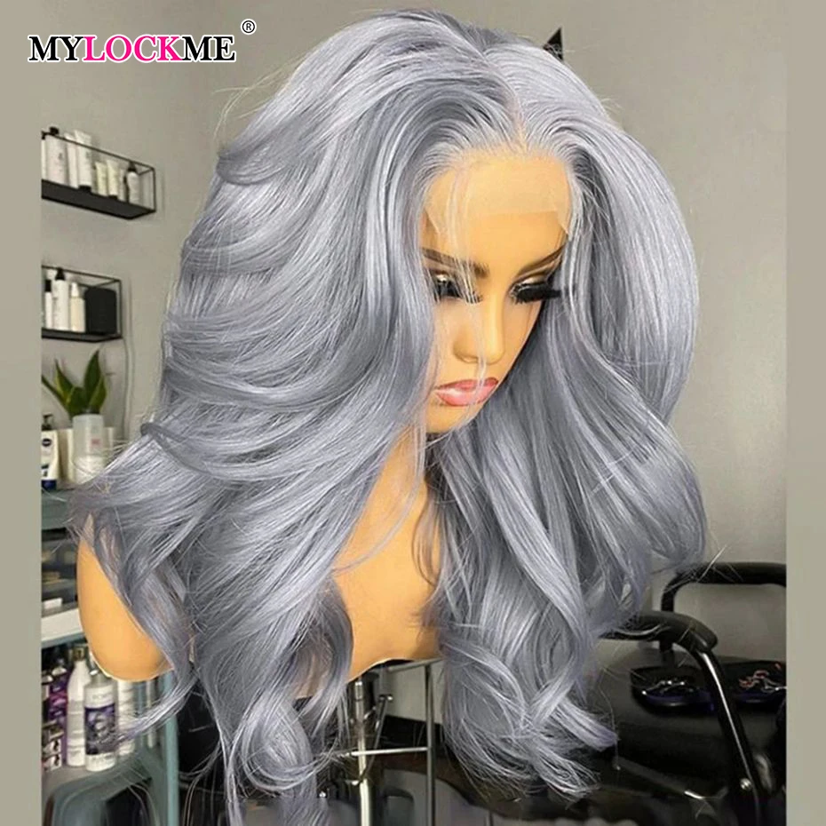 13x4 Silver Grey Colored Body Wave HD Lace Front Wig Human Hair 13x6 Lace Frontal Wigs Brazilian Colored Wig For Women MYLOCKME