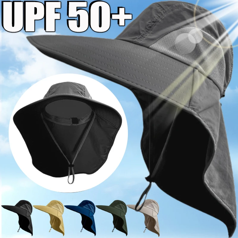 Summer Sun Hats UV Protection Outdoor Hunting Fishing Cap for Men Women Hiking Camping Visor Bucket Hat Neck Flap Fisherman Hat