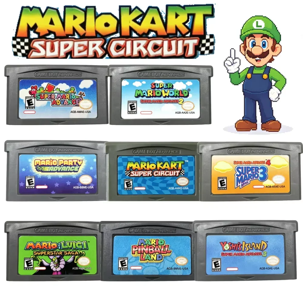 GBA Game Card Super World Advance Kart Circuit Party Golf Tennis Pinball Land Wario Ware Yoshi Island NDS Cartridge Retro Gift