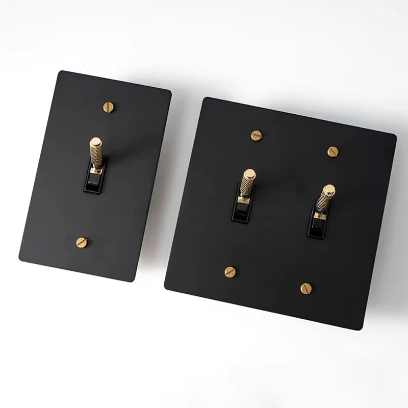 3pcs Black Brass Panel Plate Home Hotel Upscale Toggle American Standard 110V Pull Switch LED Dimmer GFCI 15V USB Socket CS-0260