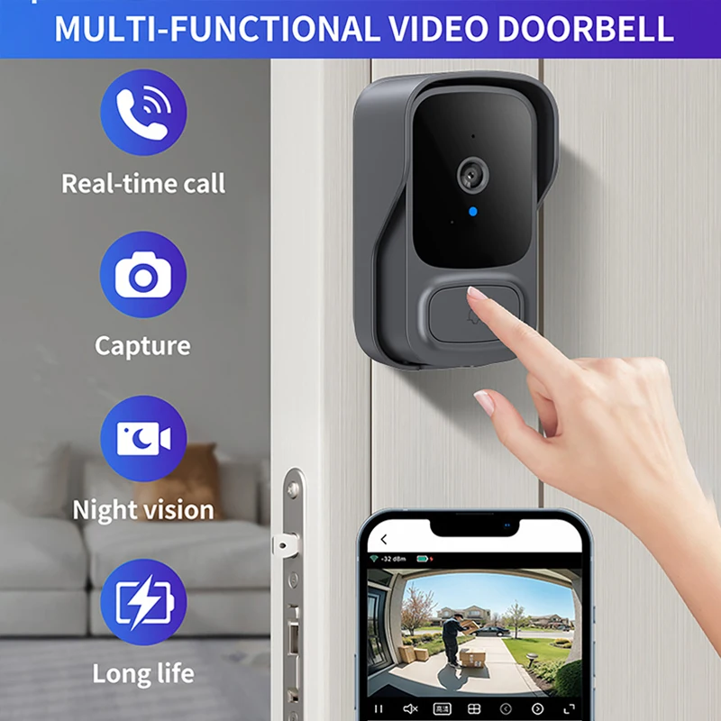 

WiFi Video Doorbell Wireless Two-way Video Intercom System HD Night Vision Doorbell Smart Home Security Door Bell Camera Monitor