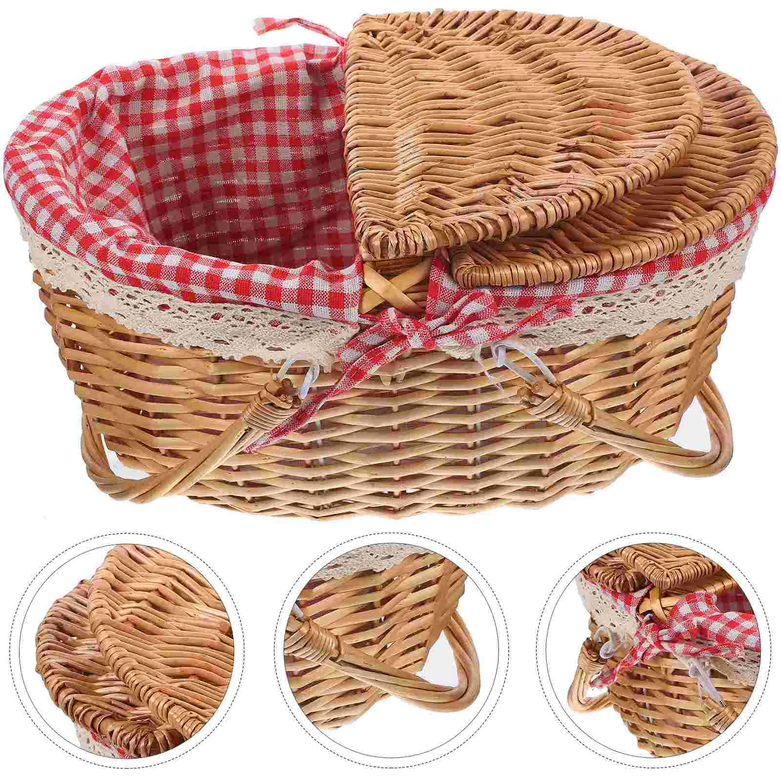 Jojofuny Small Basket Gift Baskets Empty Farmhouse Woven Bread Basket Seagrass Wicker Picnic Basket Lid Rattan Storage