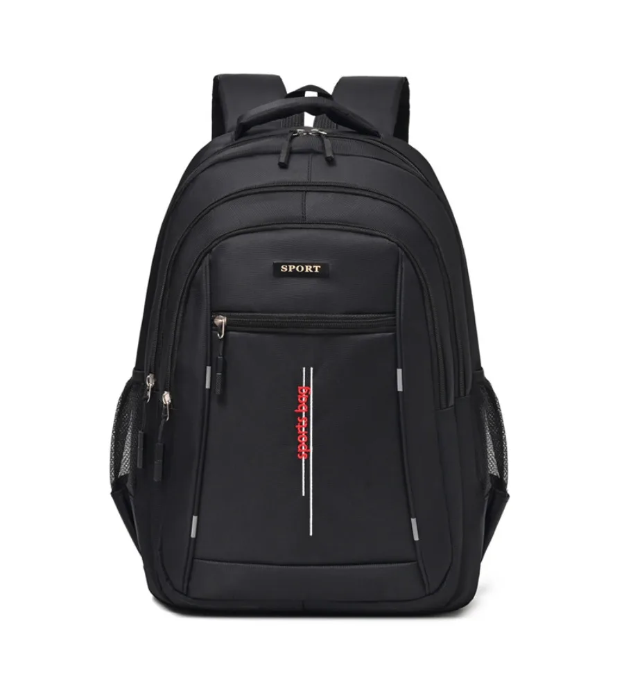 Black Sporty Laptop Backpack 15.6 Inch Notebook Bag Oxford Cloth Water Resistant School Student Rucksack