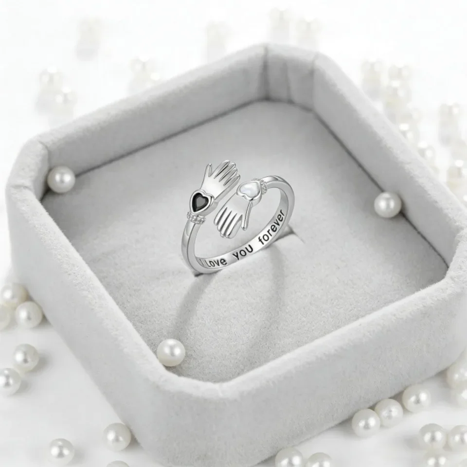 Luxury Romantic Forever Love Embrace Hand Multi-color Heart Zircon Adjustable Opening Rings for Women Sweet Couple Jewelry Gifts