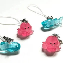 Jelly shark y2k abalorio para teléfono pequeño, llavero de pulpo transparente, cordón Kawaii, baratija, criatura marina, Estética de pescado, lindo regalo