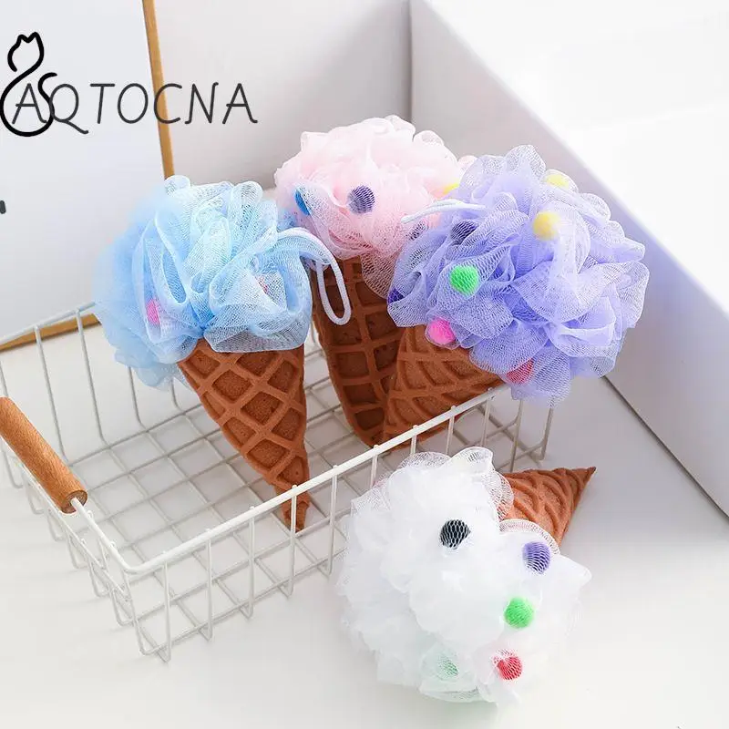 Bath Ball Shower Rainbow Ice Cream Body Scrubber Mesh Foaming Sponge Puffs Loofahs Exfoliating Scrubber Cleaning Tool