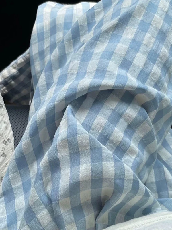 Pantaloni larghi a gamba larga da donna scozzesi bianchi blu casual estivi di piccole dimensioni a vita alta pantaloni casual a nove punti per donna