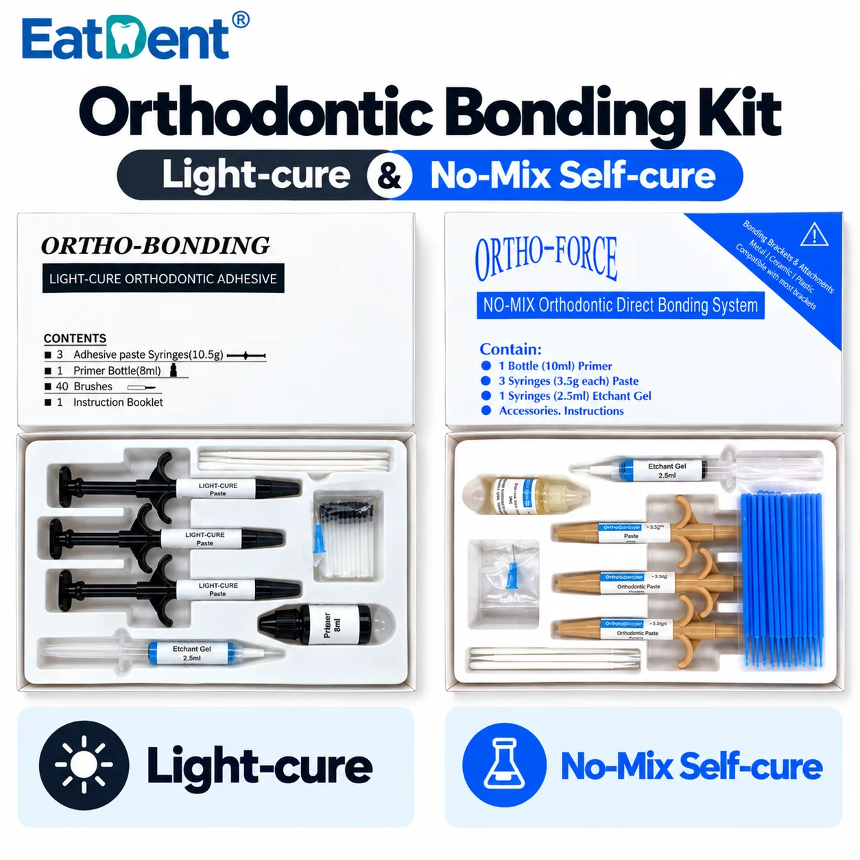 Dental Orthodontic Bracket Braces Adhesive Kit Light-Cure/Self-Cure Adhesive Etchant Acid Gel Paste Primer No-Mix Direct Bonding