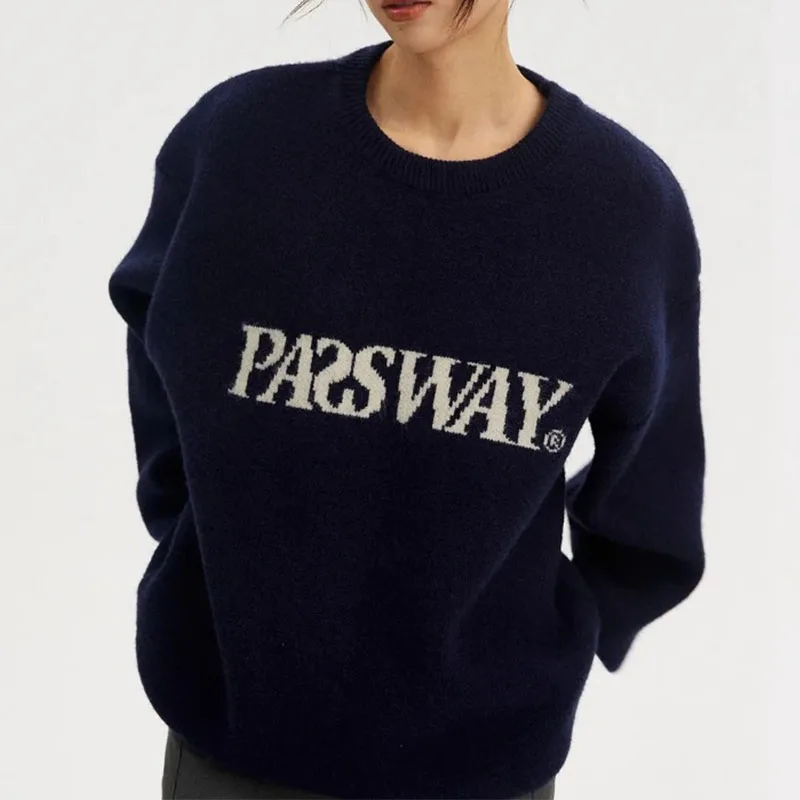 

Пуловер в стиле ретро, новый свободный свитер с буквенным принтом, вязаный повседневный утолщенный осенне-зимний топ с круглым вырезом