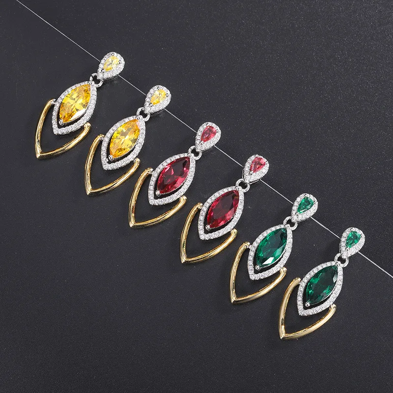 

Earrings Emerald Marquise Studs European and American Retro Water Drop Zircon Earrings Colorful Gemstone Inlaid Diamond Drop Ear