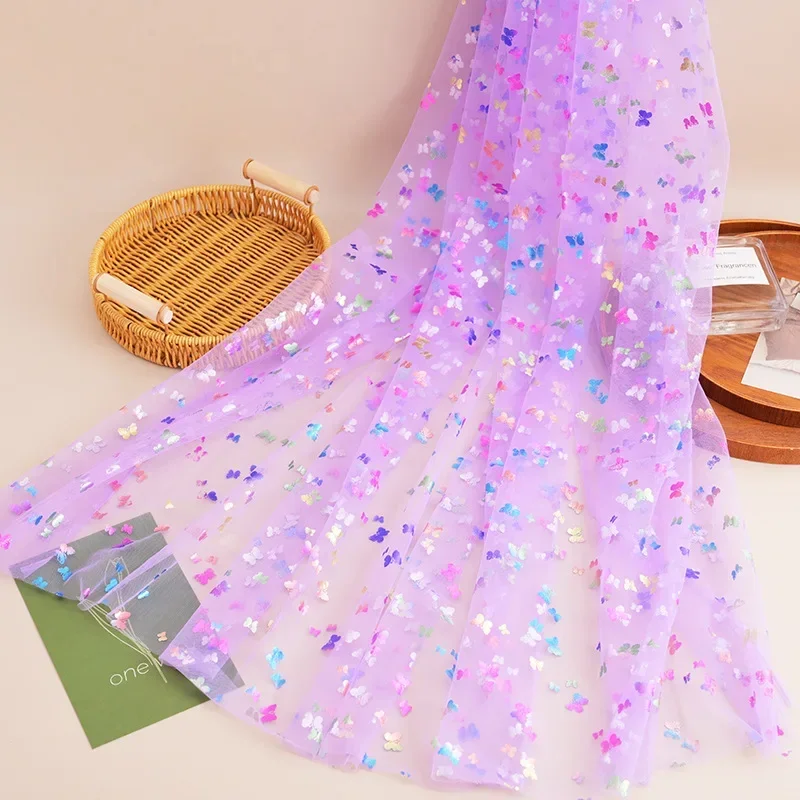 

New Butterfly Hot Stamping Mesh Fabric Sewing Children's Princess Skirt Stage Fluffy Skirt Tablecloth Decorative Mesh Fabric