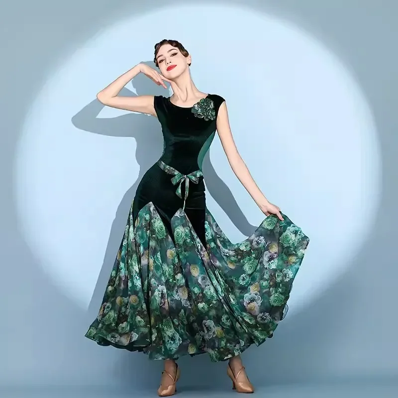 2024 New Elegant Women’s Ballroom Dance Dress Waltz Tango Dancing Clothes Short Sleeve Competition Performance Modern Dancewear