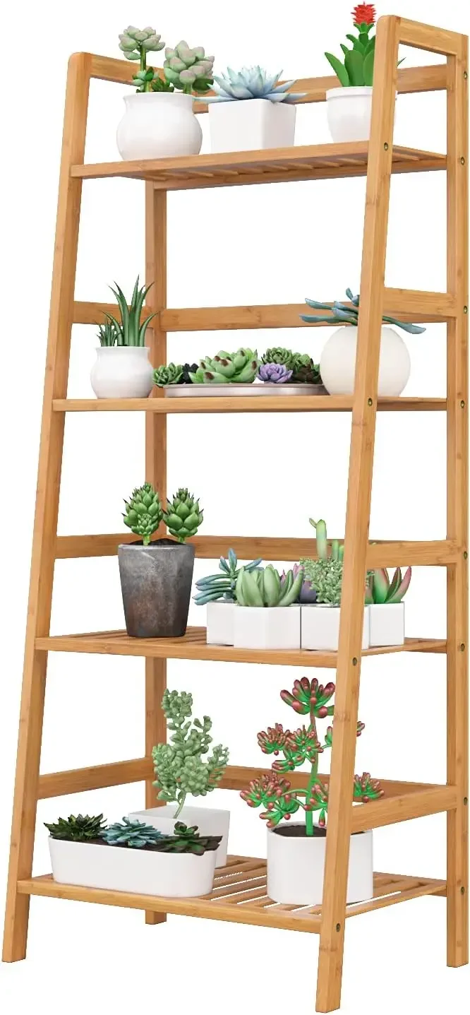 4-Tier, Bathroom Ladder Shelf Plant Flower Stand Rack Display Storage Organizer Shelves, Natural ZZSC