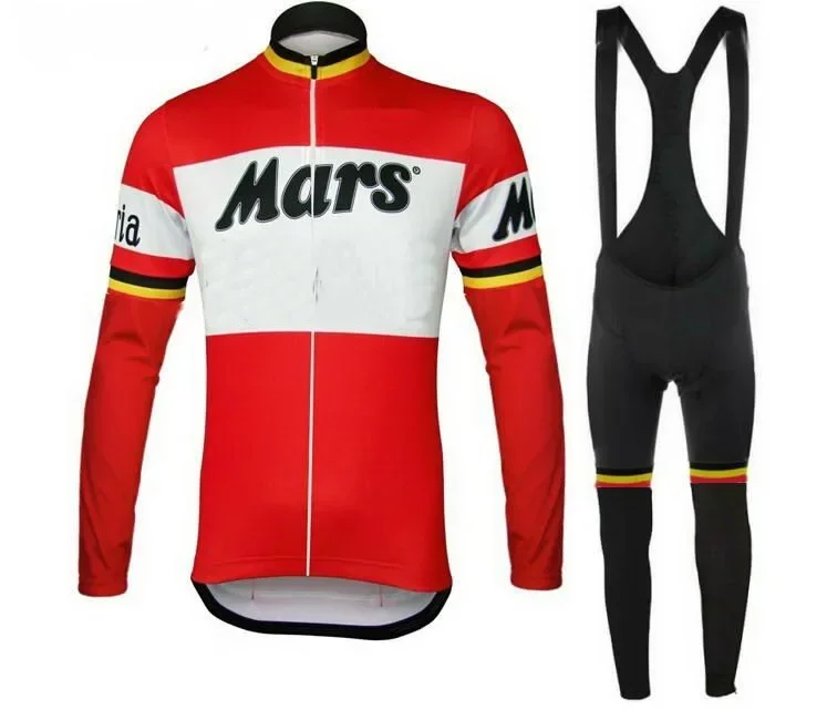 MARS TEAM Retro Classic Winter Fleece Thermal Long Sleeve Cycling Sets Racing Bicycle Clothing Maillot Ropa Ciclismo