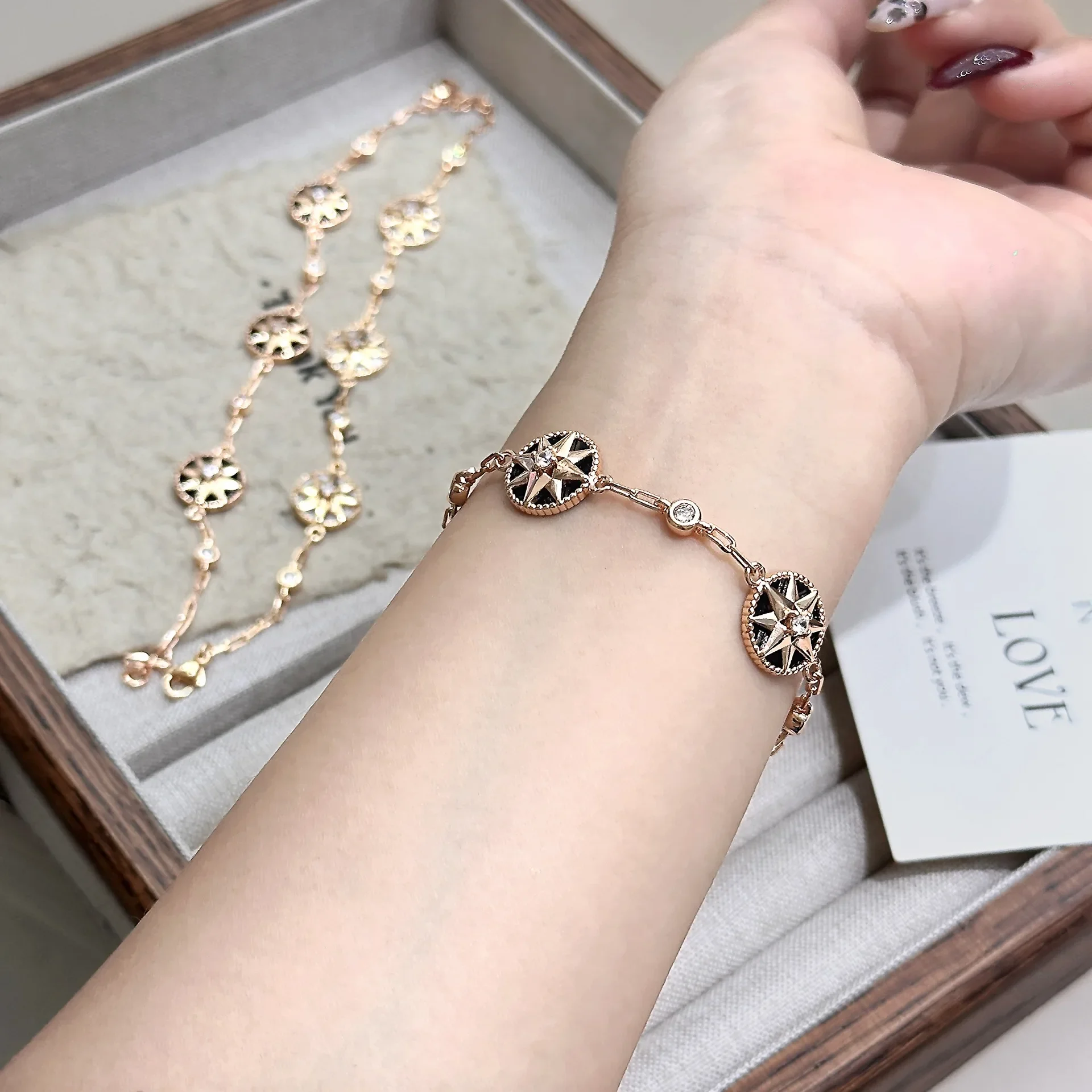 

Stackable Layered Octagram Compass Bracelet - Women's White Mother of Pearl Agate, Unique Design Dainty Jewelry