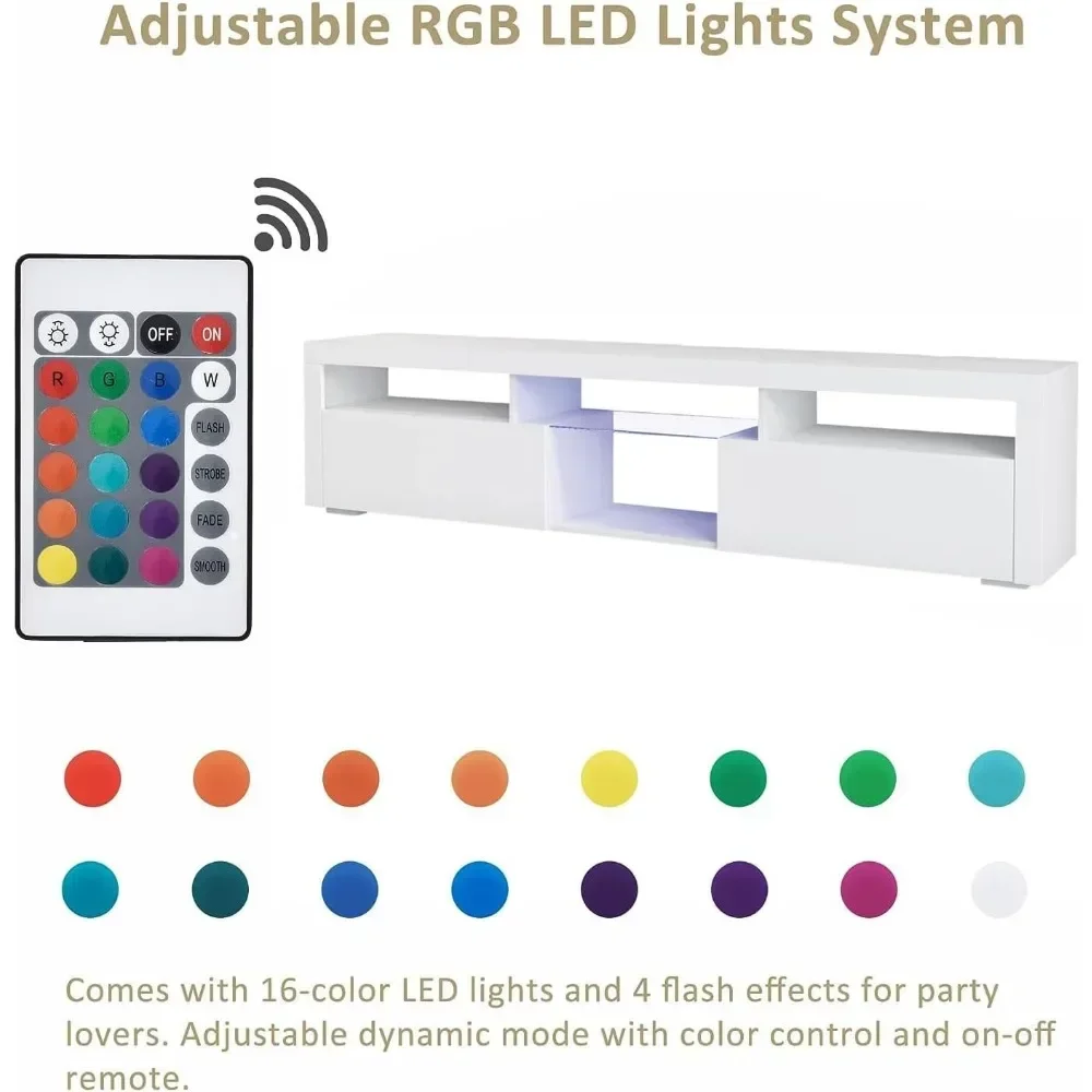 Support TV Flottant à LED Mural Blanc pour Télévision de 70/75/80/85 Pouces, Console avec Armoire, Centre de Divertissement