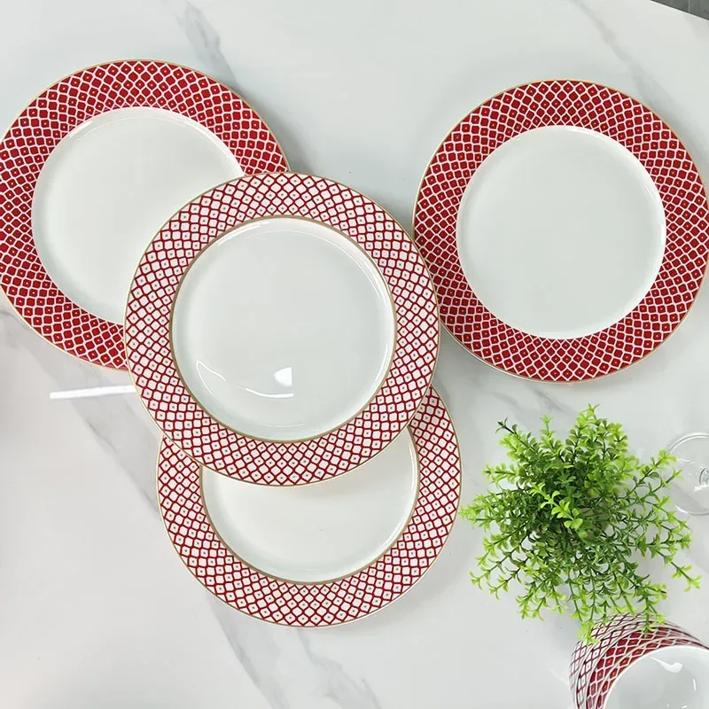 European-Style Light Luxury Household Red Seven-Pointed Star High-End Tableware 24-Piece Set Housewarming Gifts