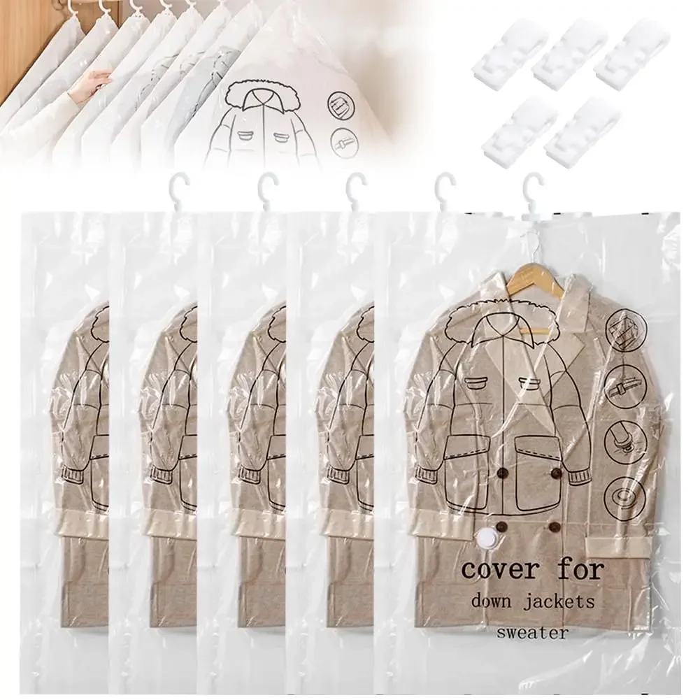 Bolsas colgantes de vacío para ahorrar espacio, organizador de armario, bolsas de almacenamiento, bolsas transparentes con sellado al vacío para ropa, trajes, vestidos o chaquetas