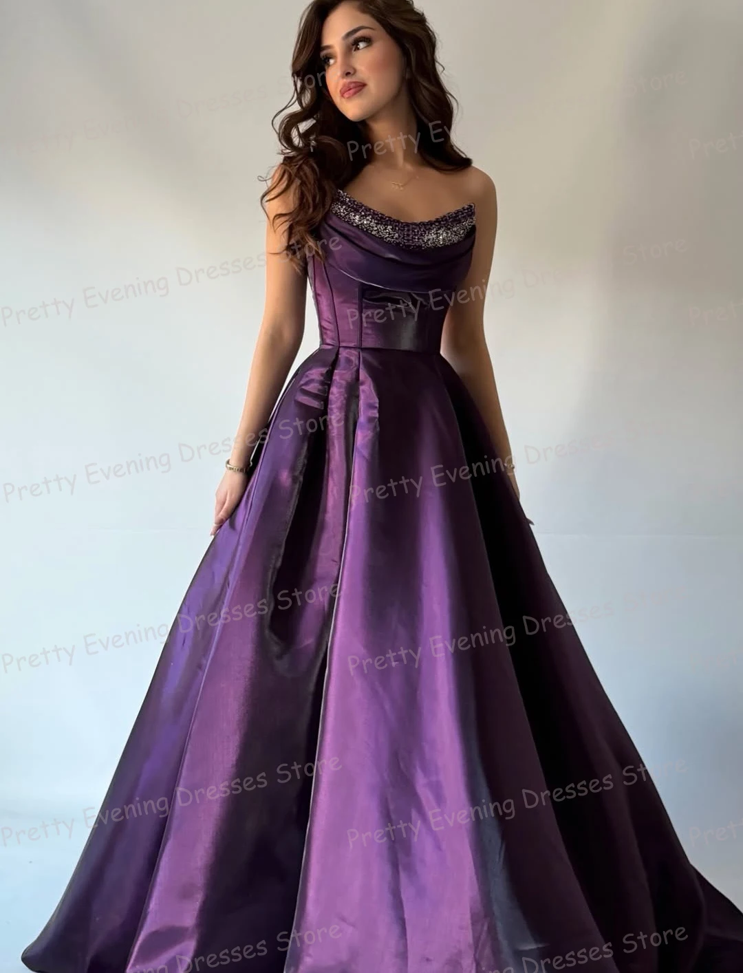 

Shiny Ruffles Boat Neck Evening Dresses Woman's A Line Sleeveless Prom Gowns Customized Fashion Vestidos De Novia Beach Party