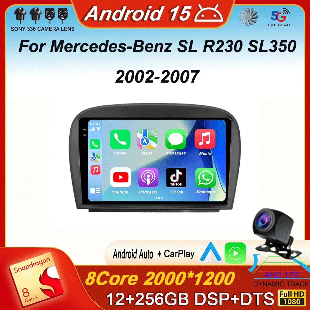 

Android 15 Carplay BT для Mercedes-Benz SL R230 SL350 SL500 SL55 SL600 SL65 2001 2002-2007 Мультимедийный автомобильный радиоплеер WIFi + 4G